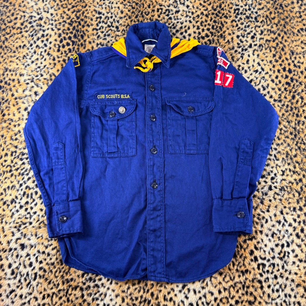 Vintage 1960s Cub Scouts BSA Uniform Shirt Blue Kansas City Patches Neckerchief